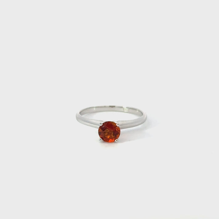 Vintage Round Cut Madeira Citrine Ring in 14K White Gold