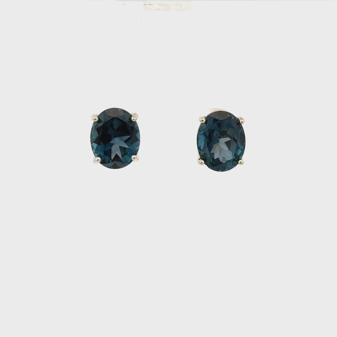London Blue Topaz Stud Earrings in 14K White Gold