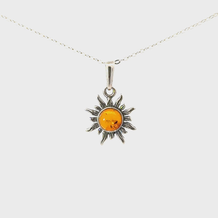 Amber Sunburst Necklace in Sterling Silver