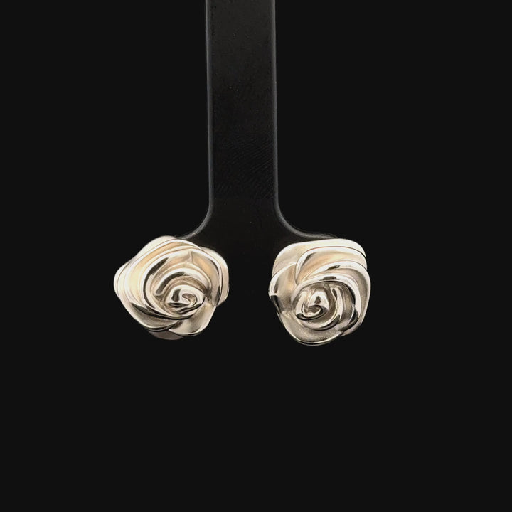 Vintage Rose Stud Earrings in 14k White Gold