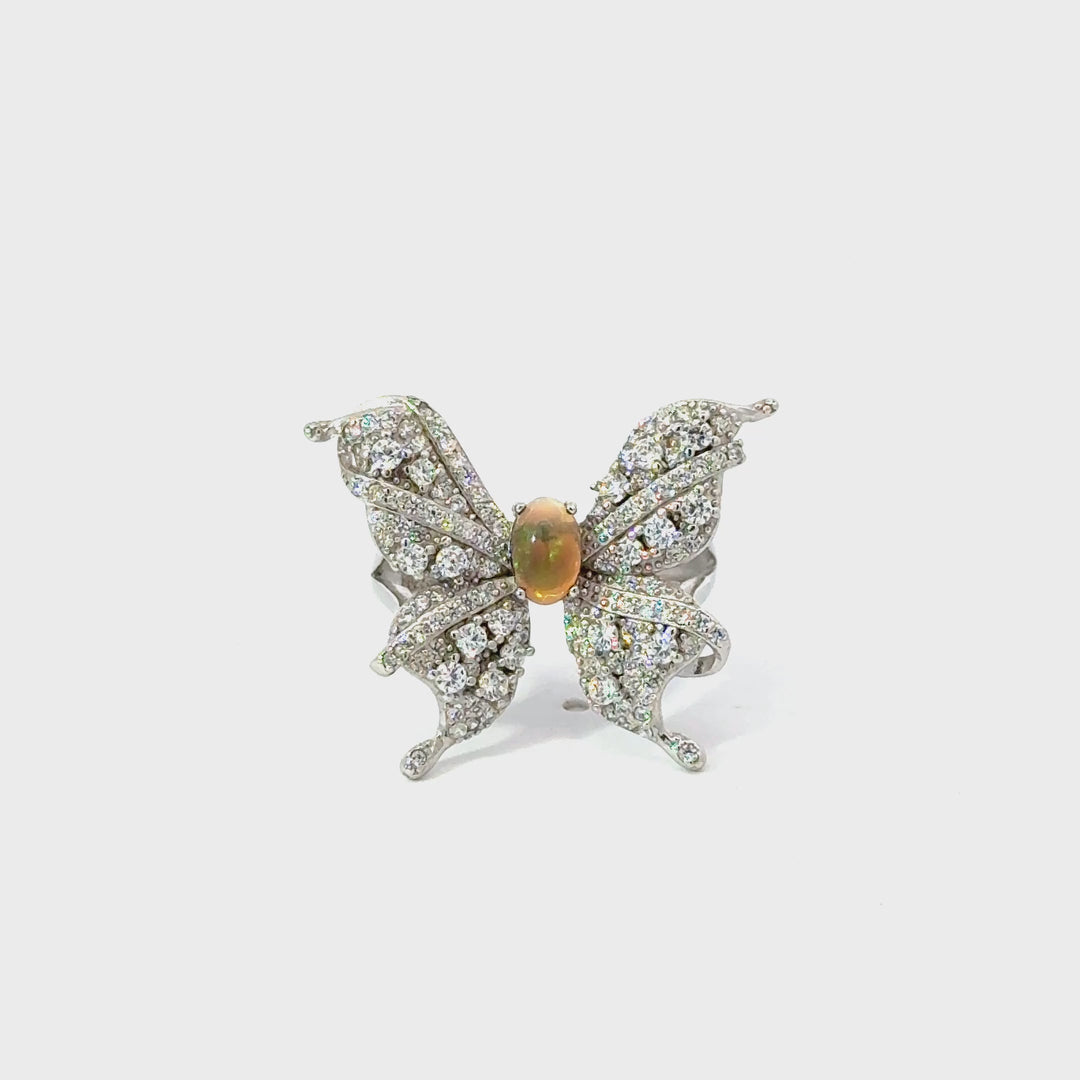 Opal and Cubic Zirconia Butterfly Ring in Sterling Silver