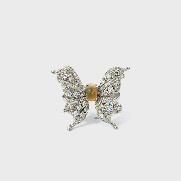 Opal and Cubic Zirconia Butterfly Ring in Sterling Silver