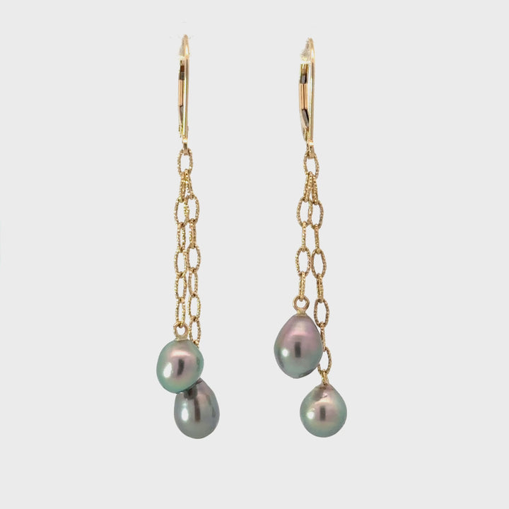 Tahitian Pearl Dangle Earrings in 14K Yellow Gold