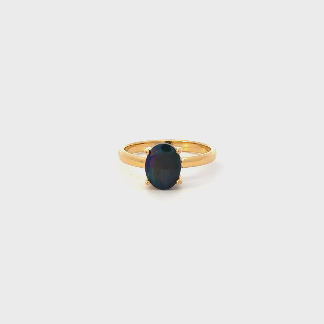Black Opal Solitaire Ring in 18K Gold over Sterling Silver