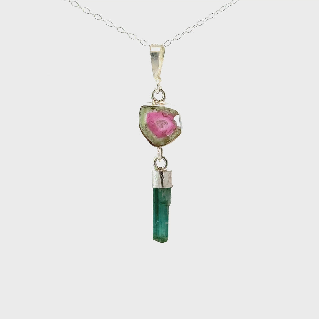 Watermelon Tourmaline Drop Necklace In Sterling Silver