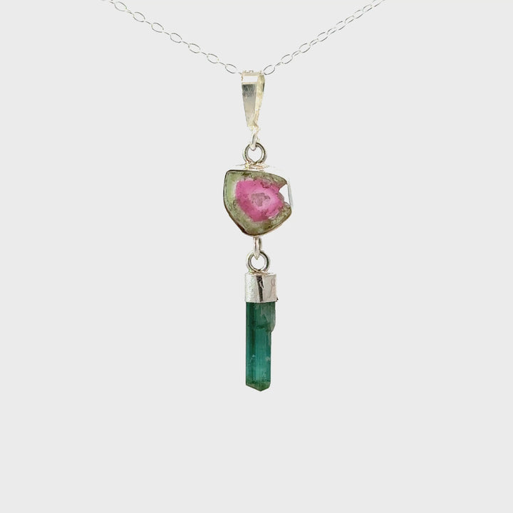 Watermelon Tourmaline Drop Necklace In Sterling Silver