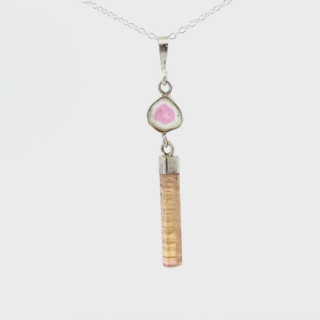 Watermelon Tourmaline Drop Necklace In Sterling Silver