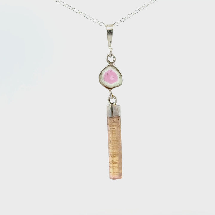 Watermelon Tourmaline Drop Necklace In Sterling Silver