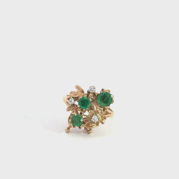 Vintage Emerald & Diamond Ring in 14k Yellow Gold