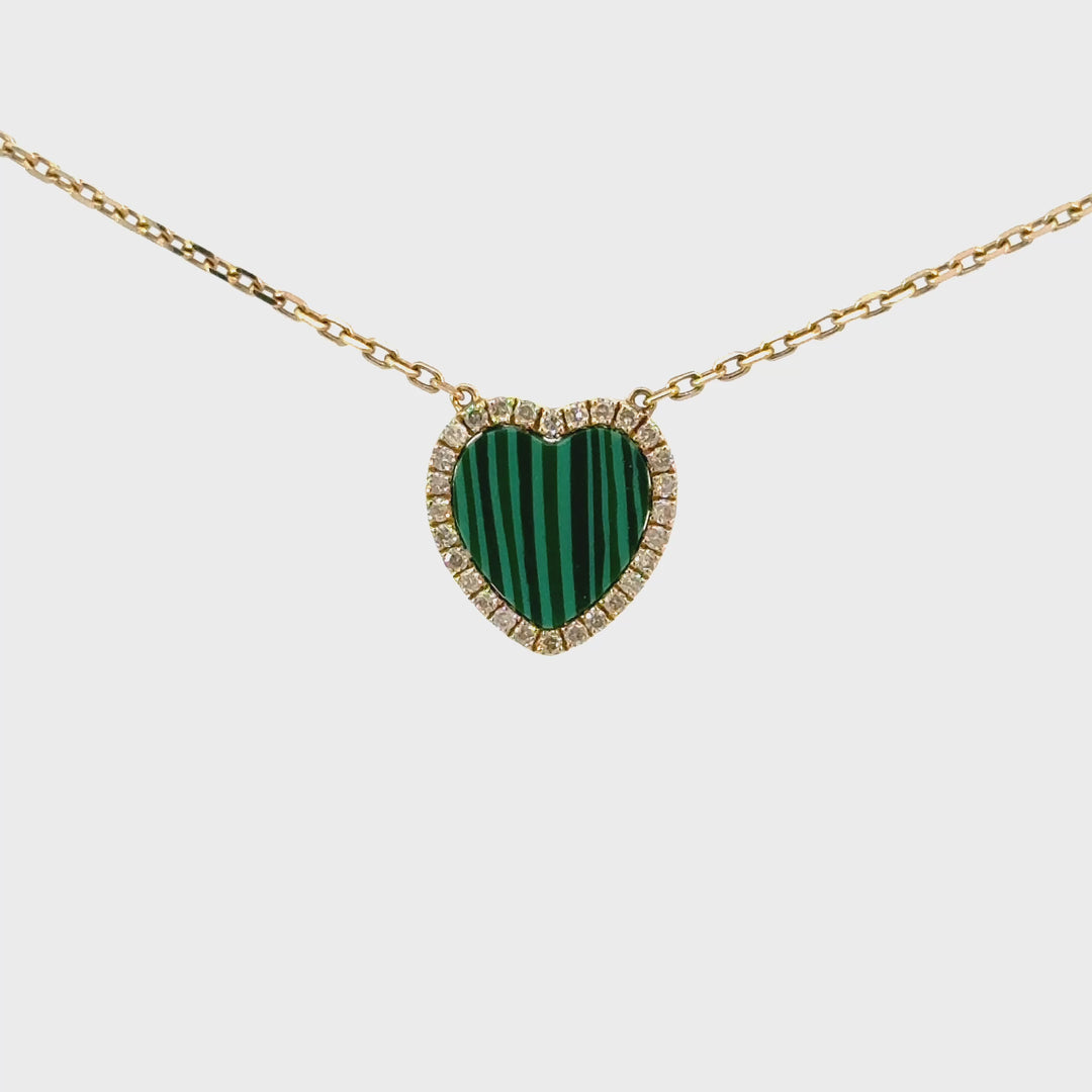 Malachite & Diamond Heart Necklace in 14K Yellow Gold