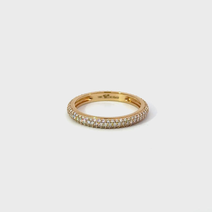 Three Row Pavé Diamond Band in 18K Yellow Gold