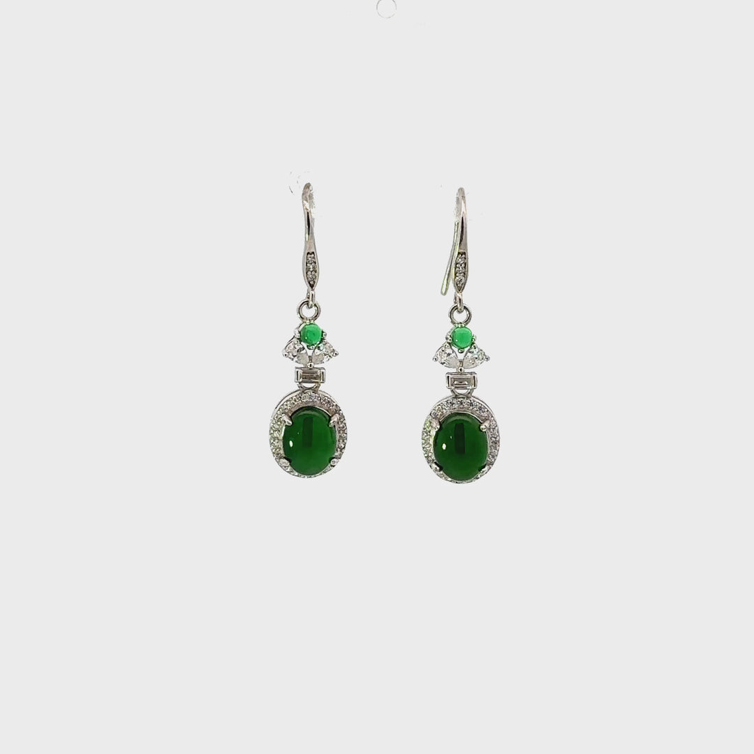 Jadeite and Cubic Zirconia Drop Earrings in Sterling Silver
