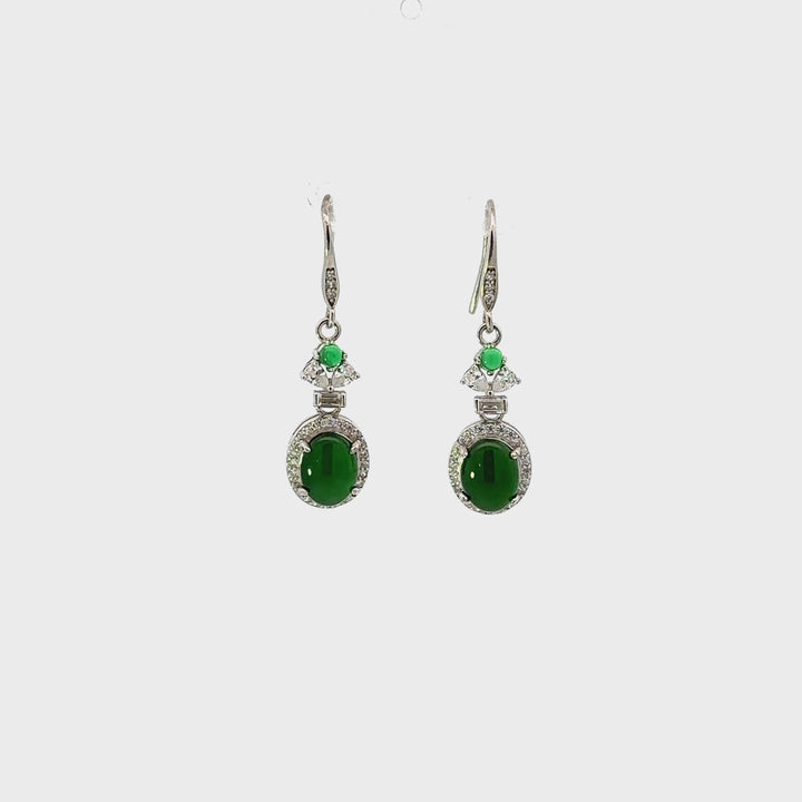 Jadeite and Cubic Zirconia Drop Earrings in Sterling Silver