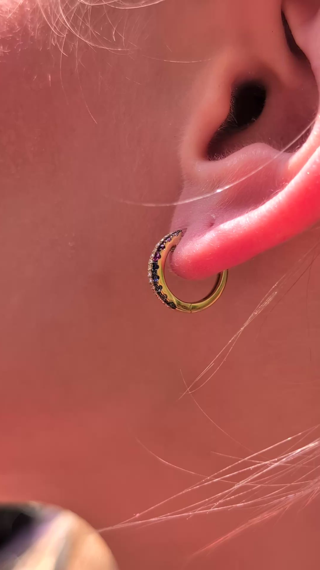 Multicolored Sapphire & Diamond Huggie Hoop Earrings in 14K Yellow Gold