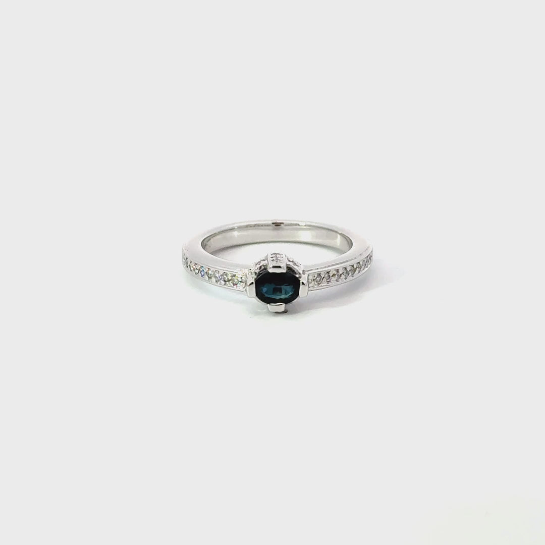 Vintage Sapphire & Diamond Ring in 14K White Gold