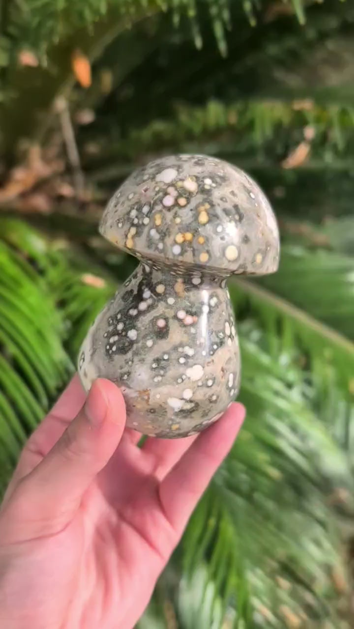 Orbicular Ocean Jasper Carved Mushroom