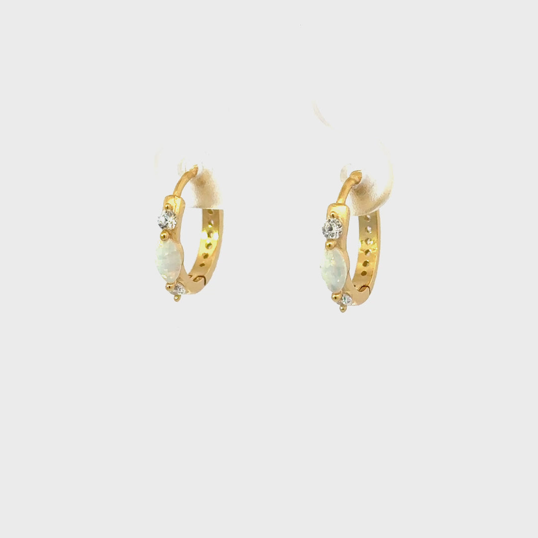 Lab Opal Huggie Hoop Earrings in Gold over Sterling Silver