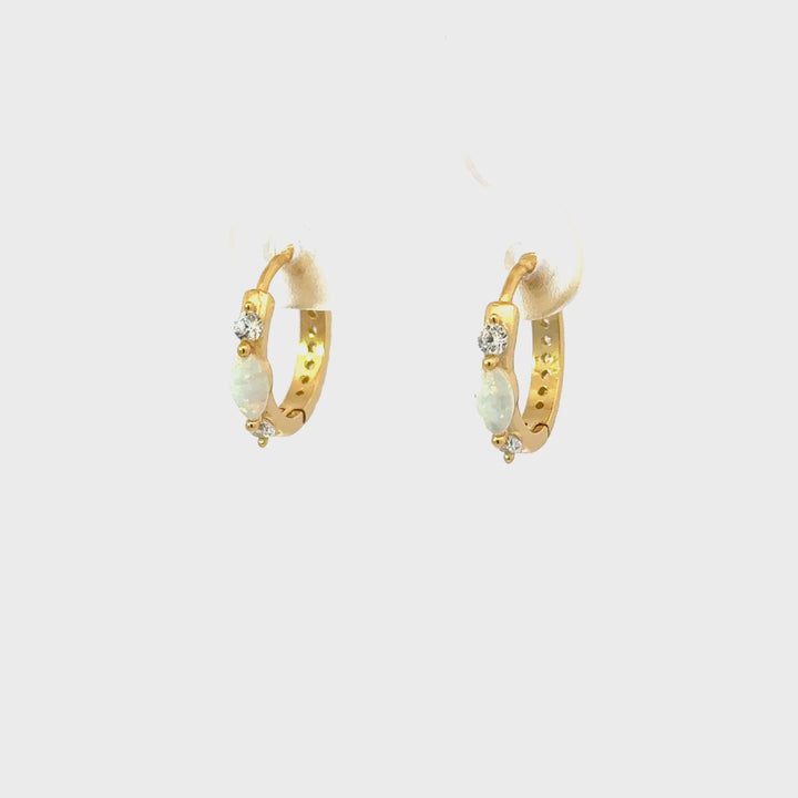 Lab Opal Huggie Hoop Earrings in Gold over Sterling Silver