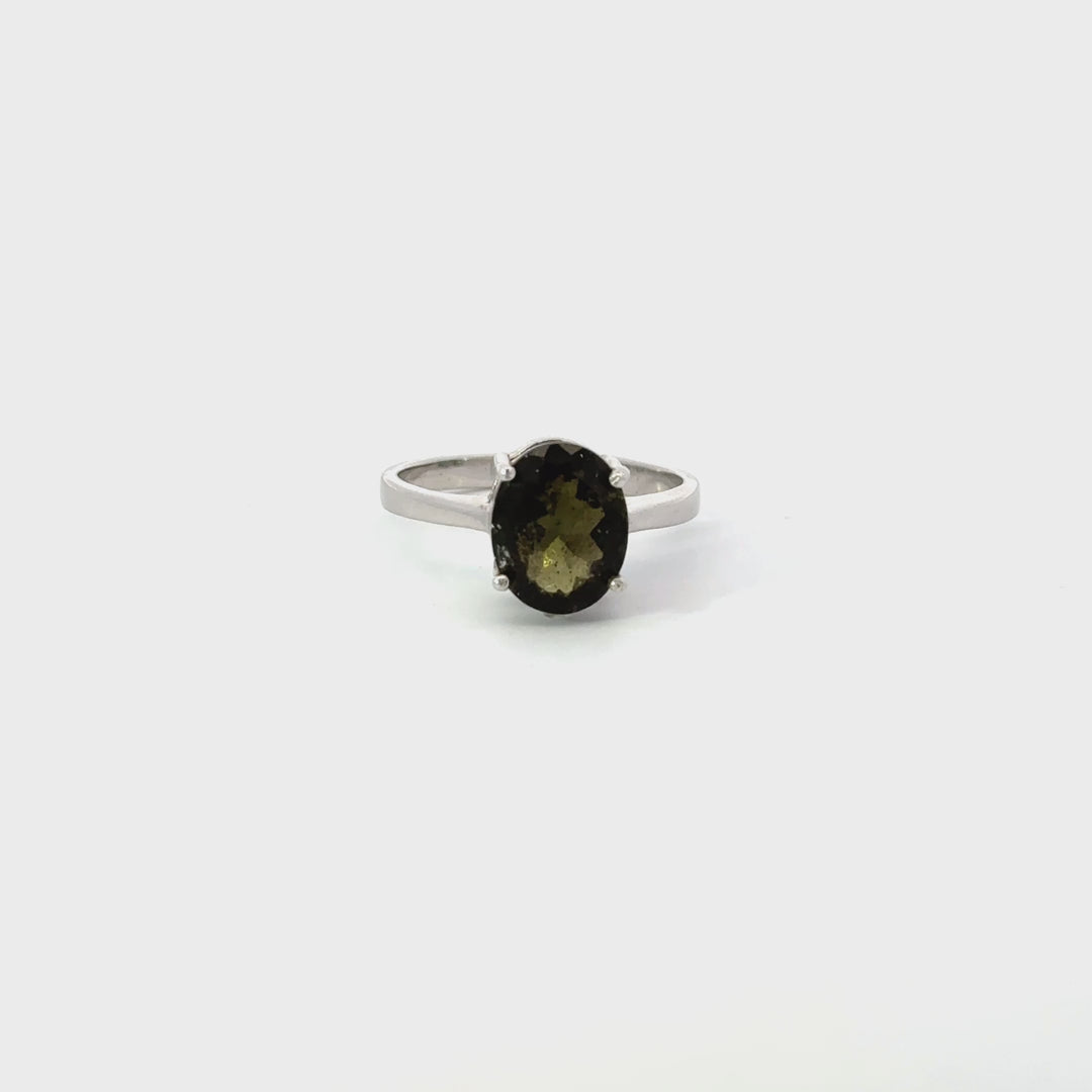 Moldavite Ring in Sterling Silver