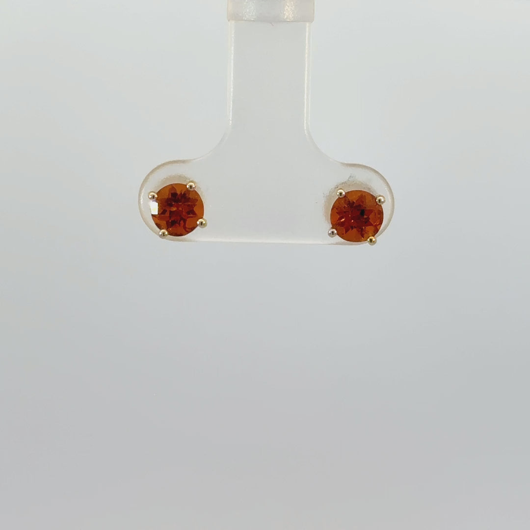 Round Cut Mandarin Garnet (Spessartine) Stud Earrings in 9K Yellow Gold