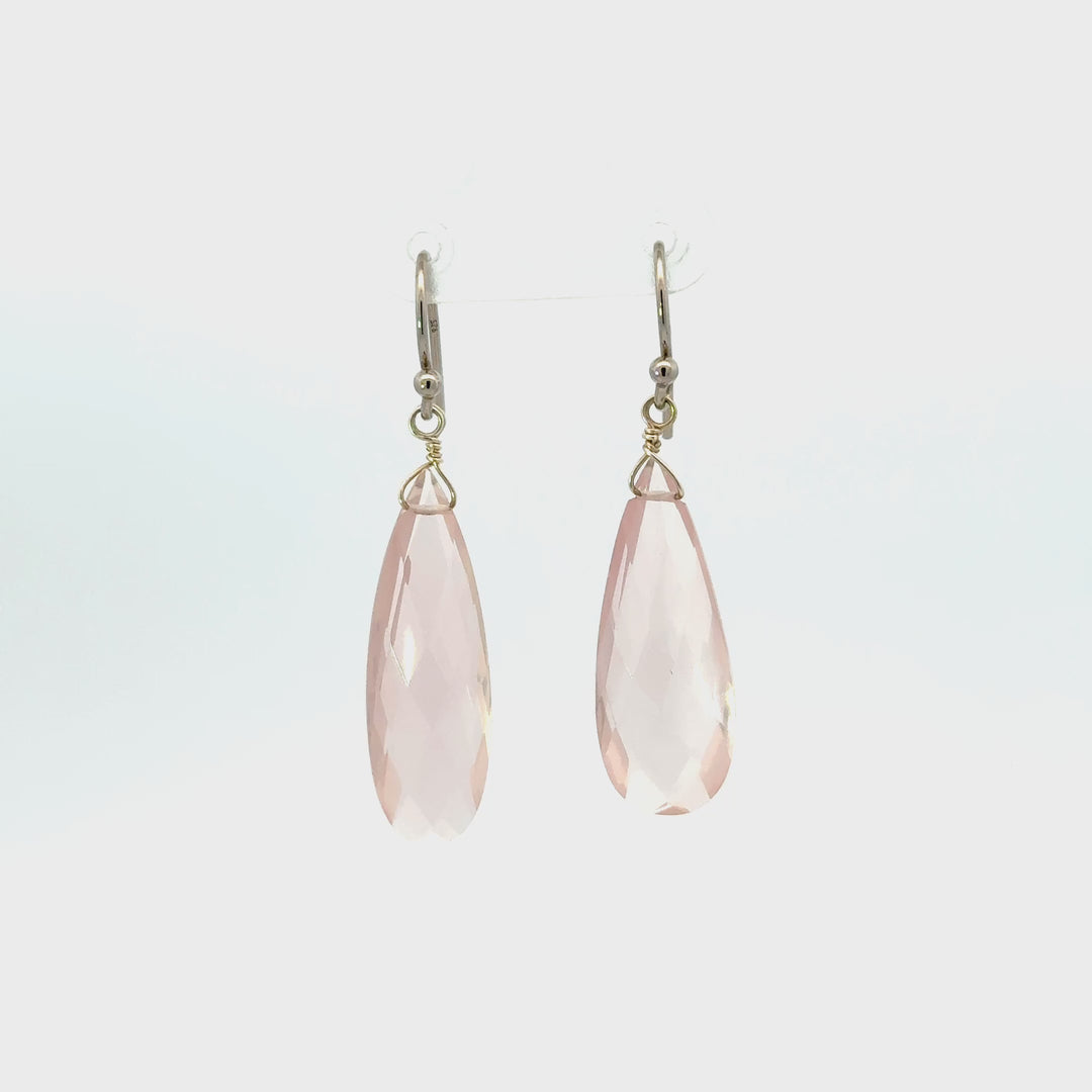 Faceted Rose Quartz Drop Earrings in Sterling Silver