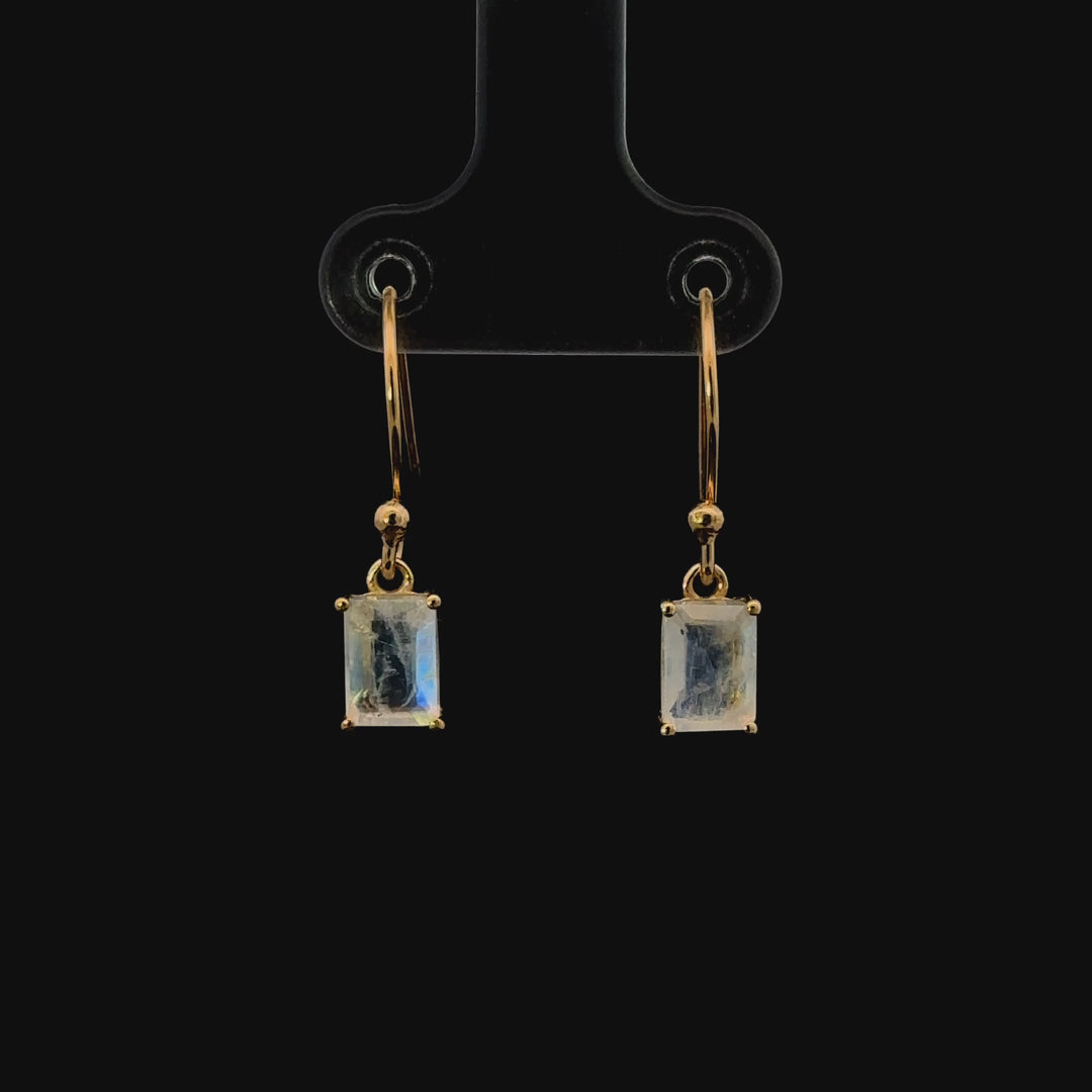 Rainbow Moonstone Dangle Earrings in 18K Gold Plated over Sterling Silver