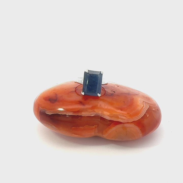Emerald Cut Sapphire Ring in Sterling Silver