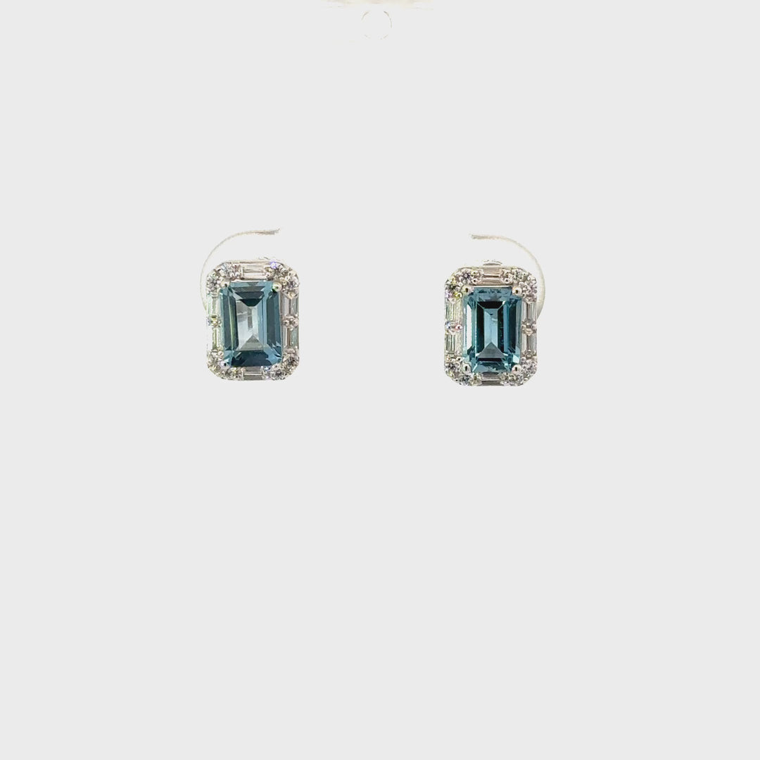 Blue Topaz & Cubic Zirconia Earrings in Sterling Silver
