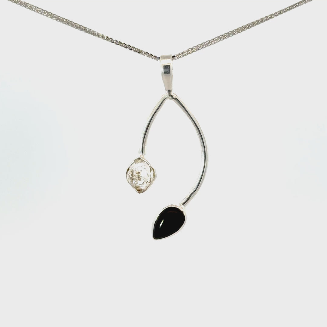 Herkimer Quartz & Black Onyx Necklace in Sterling Silver