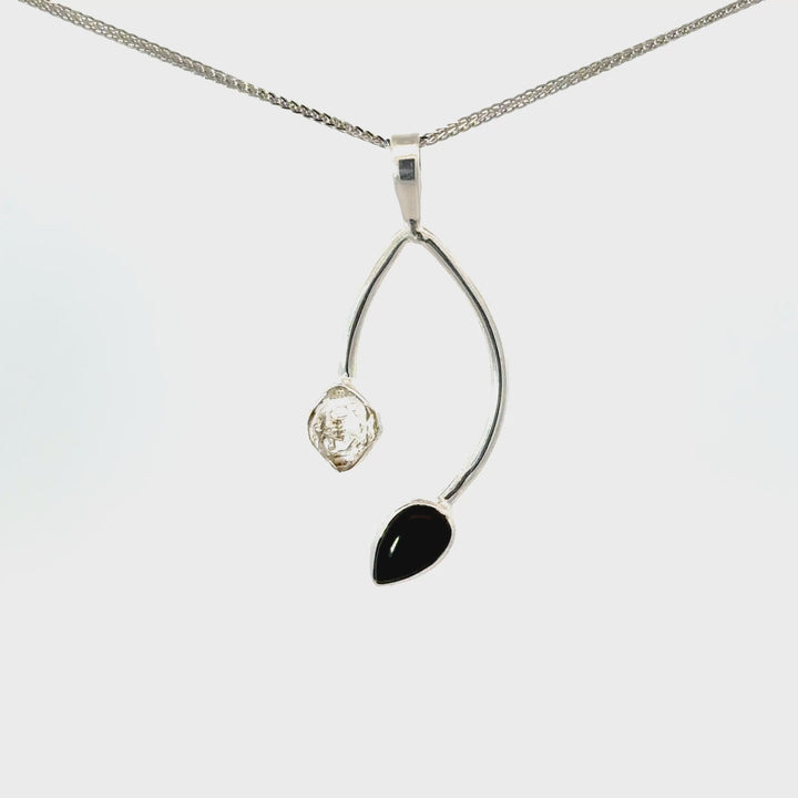 Herkimer Quartz & Black Onyx Necklace in Sterling Silver