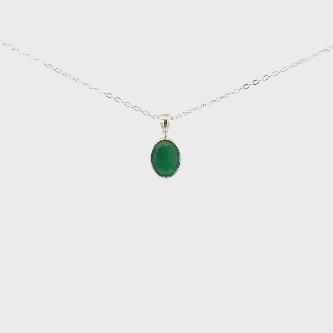 Faceted Oval-Cut Emerald Necklace Set in Sterling Silver