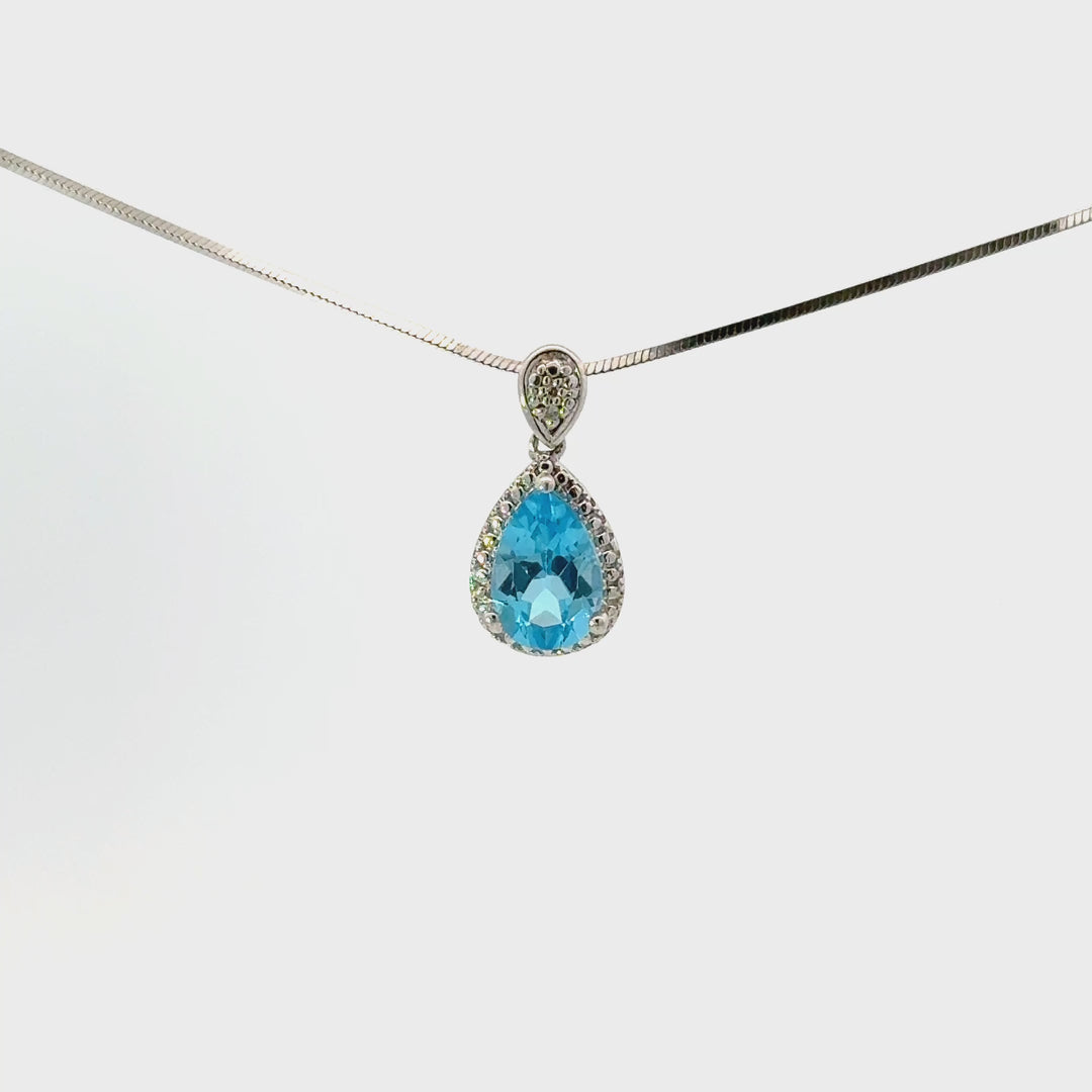 Blue Topaz & Diamond Necklace in Sterling Silver