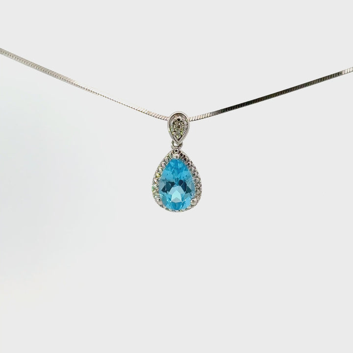 Blue Topaz & Diamond Necklace in Sterling Silver