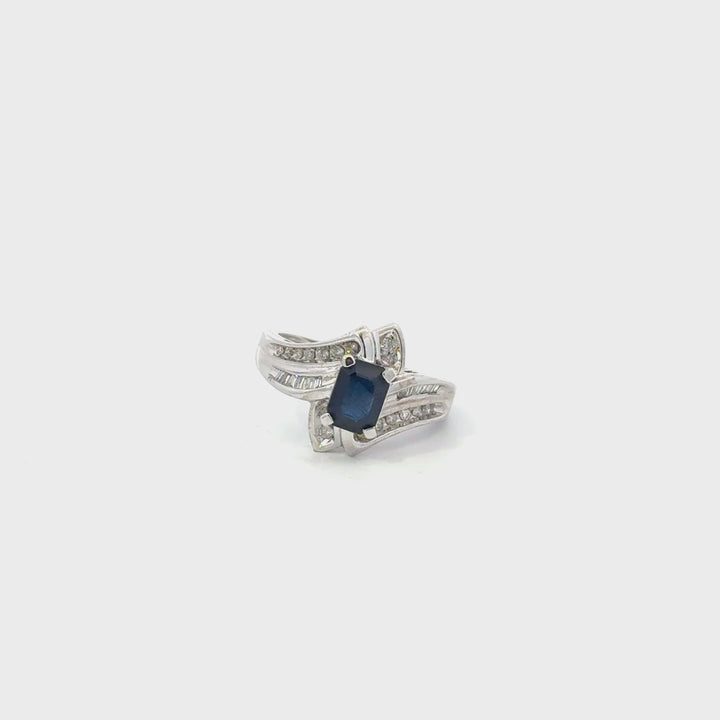 Vintage Blue Sapphire & Diamond Ring in 10K White Gold