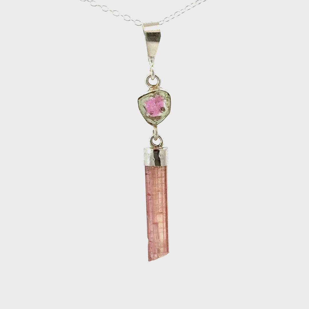 Watermelon Tourmaline Drop Necklace In Sterling Silver