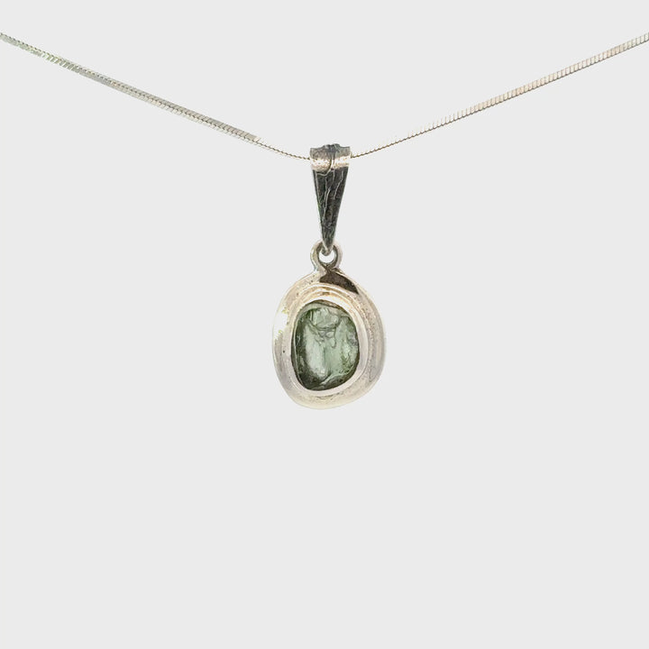 Raw Moldavite Necklace in Sterling Silver