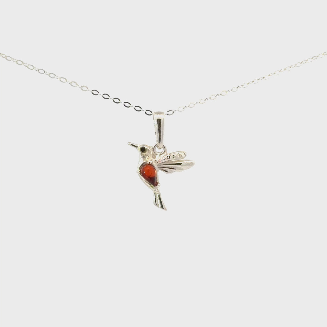 Amber Hummingbird Necklace in Sterling Silver
