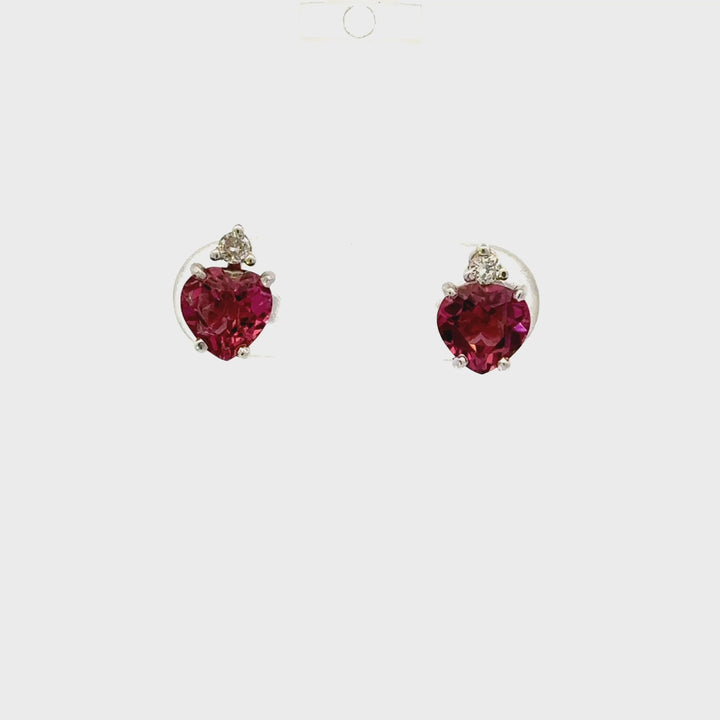 Pink Tourmaline &  Diamond Accent Stud Earrings in 14K White Gold
