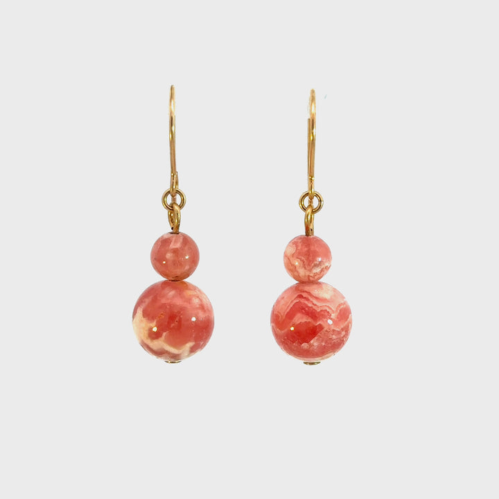 Rhodochrosite Beaded Dangle Earrings with Gold-Fill Shepard Hook