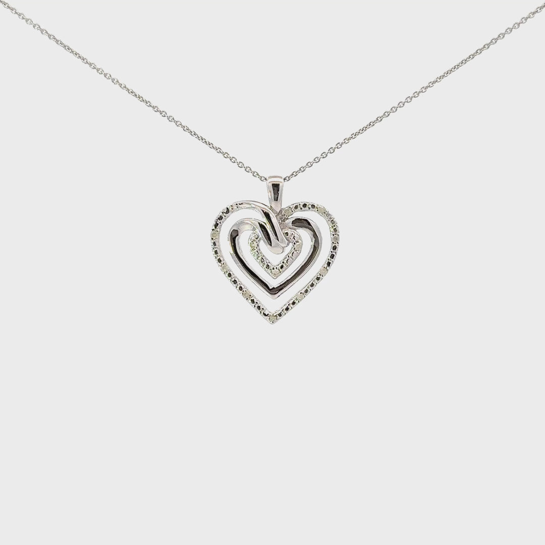 Diamond Triple Heart Necklace in Sterling Silver