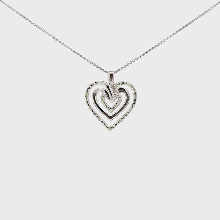 Diamond Triple Heart Necklace in Sterling Silver