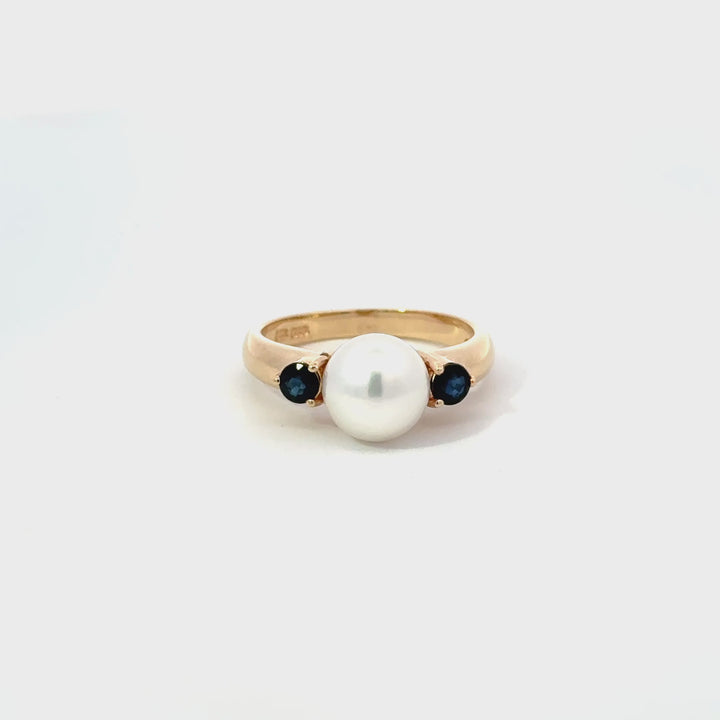 Vintage Pearl & Sapphire Ring in 14K Yellow Gold