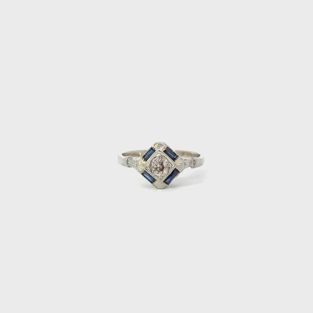 Vintage Sapphire & Diamond Ring in 14K White Gold