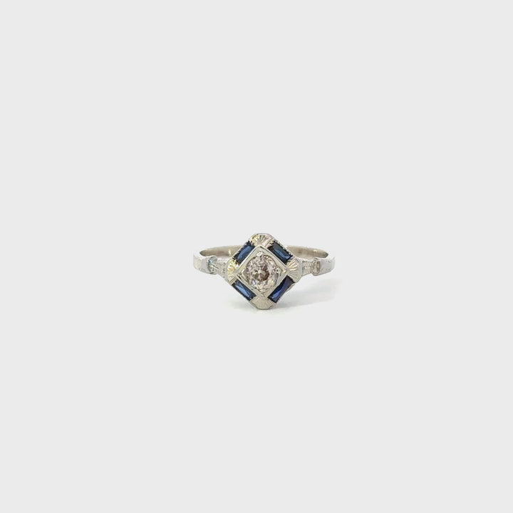 Vintage Sapphire & Diamond Ring in 14K White Gold