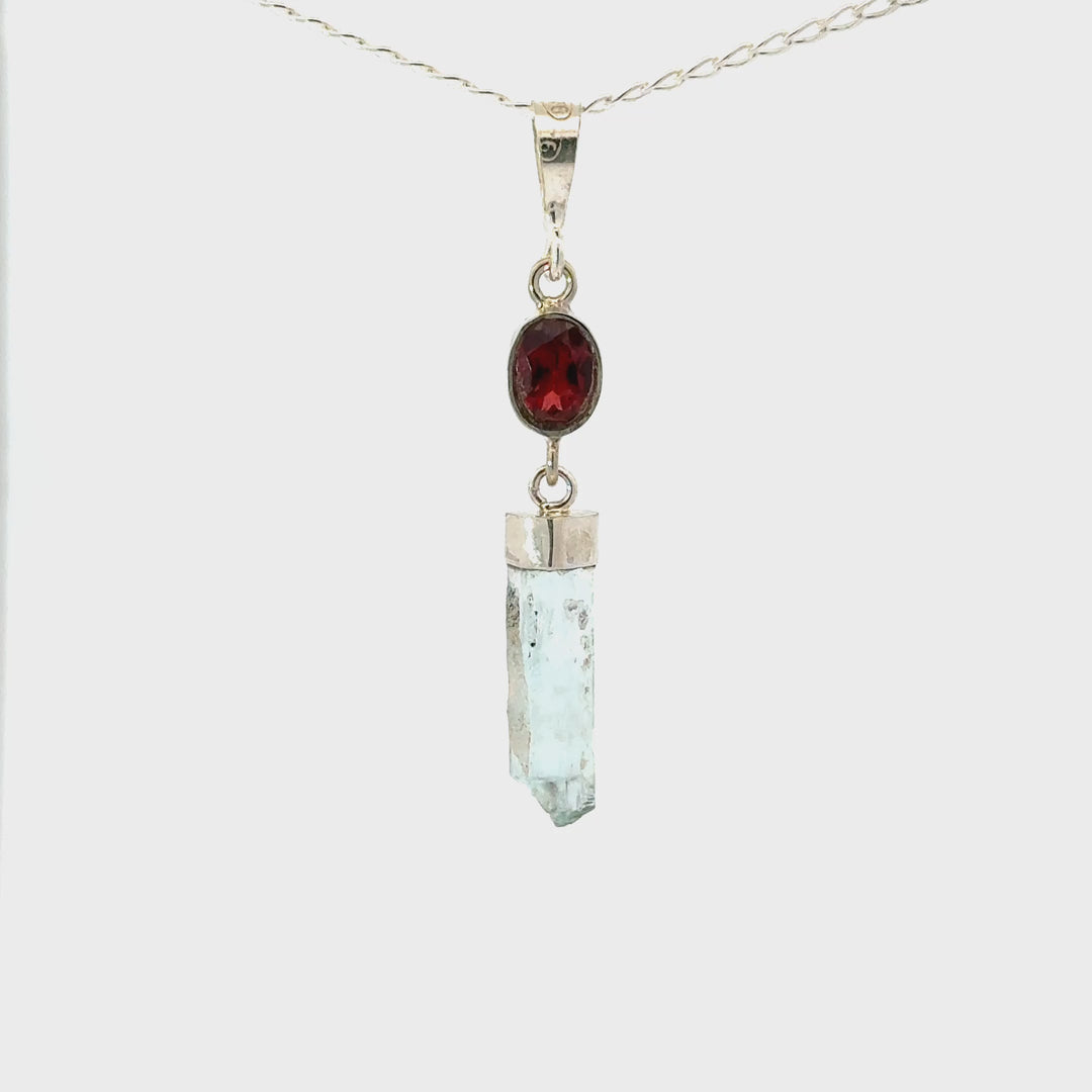 Garnet & Raw Aquamarine Necklace in Sterling Silver