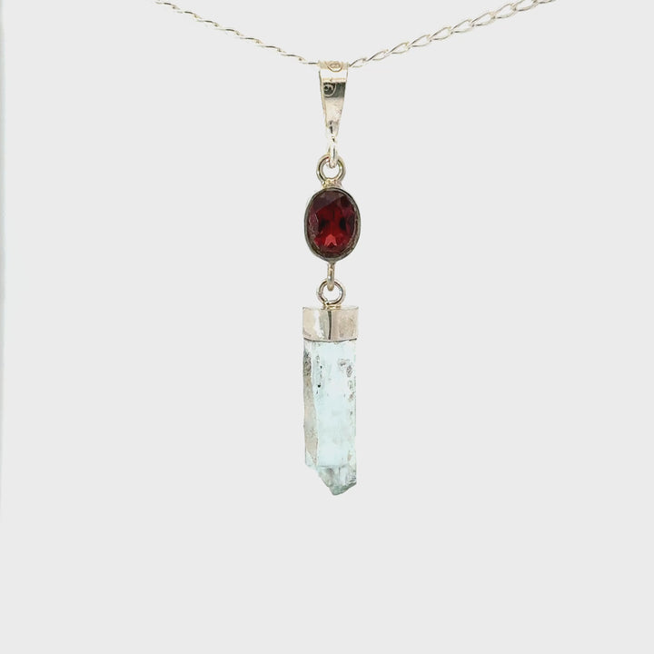 Garnet & Raw Aquamarine Necklace in Sterling Silver