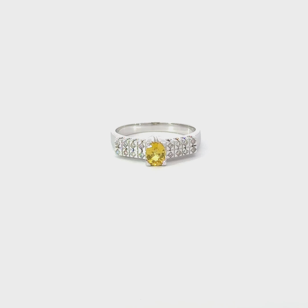Vintage Yellow Sapphire & Diamond Ring in 14K White Gold