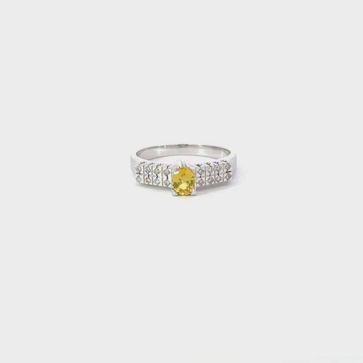 Vintage Yellow Sapphire & Diamond Ring in 14K White Gold