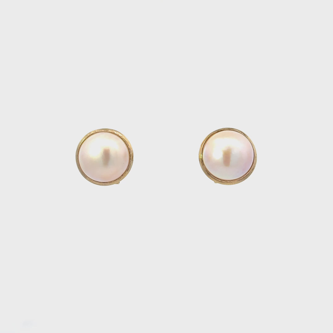 Vintage Mabe Pearl Earrings in 14K Yellow Gold