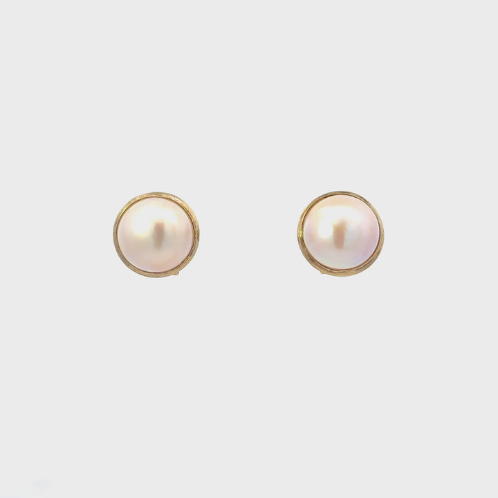 Vintage Mabe Pearl Earrings in 14K Yellow Gold